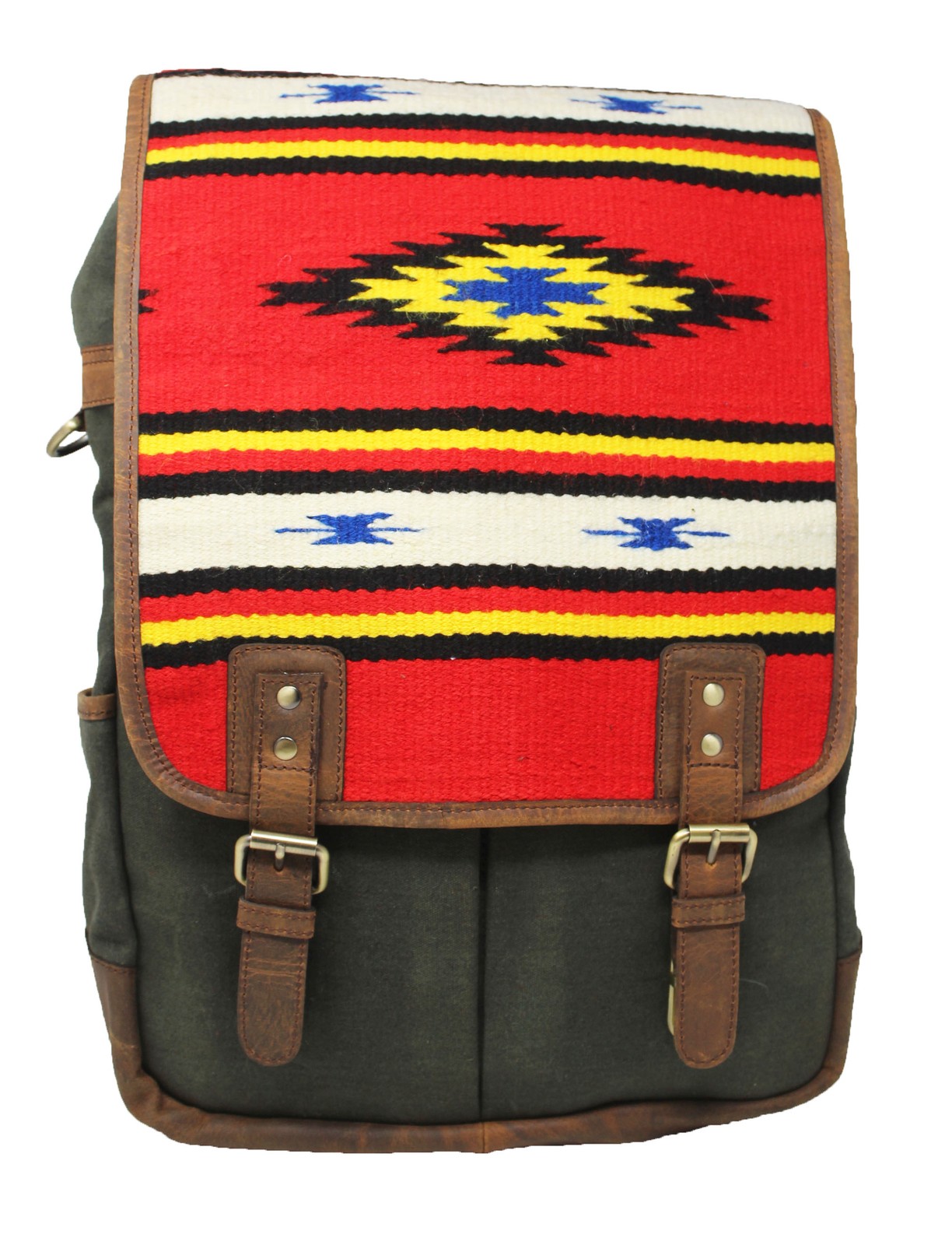 Western Handwoven Saddle Blanket Rug Green Canvas Carry-On Travel Bag 18SKB59