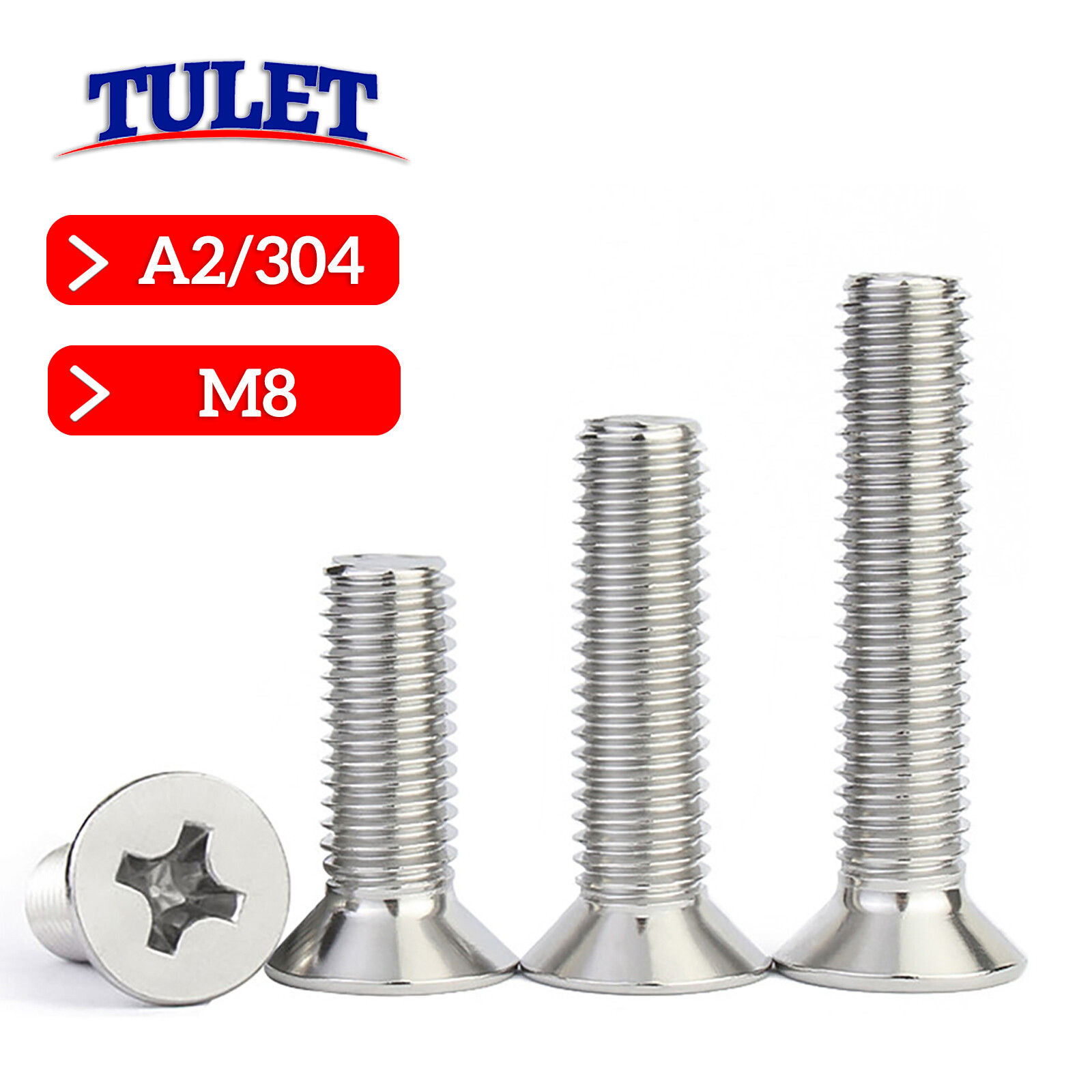 M8 Stainless Steel Phillips Flat Head Countersunk Machine Screws 18-8 DIN 965