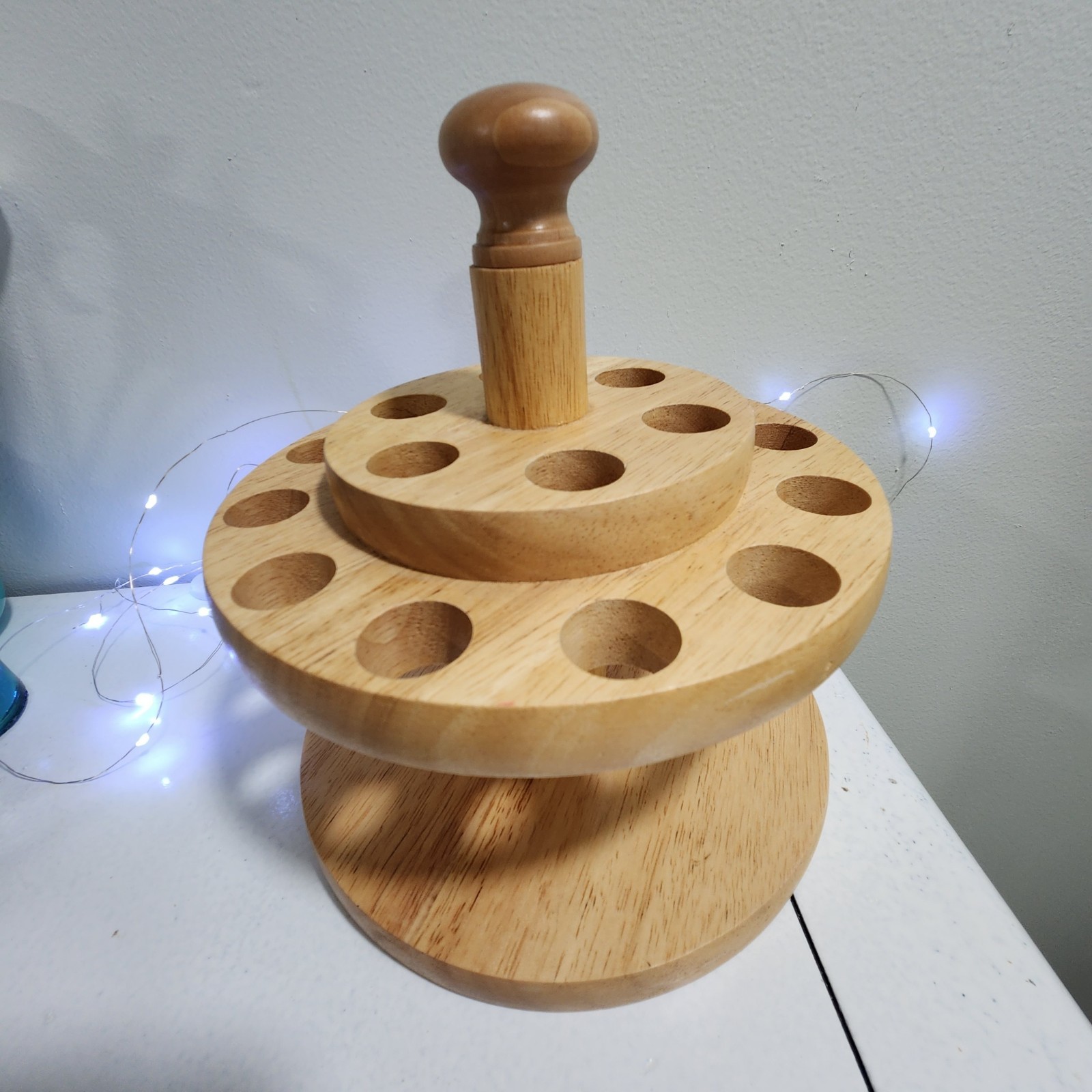 Wooden Oak Scissors Craft Tool Stand Caddy Holds 18 Scissors/Paint Brush Holder