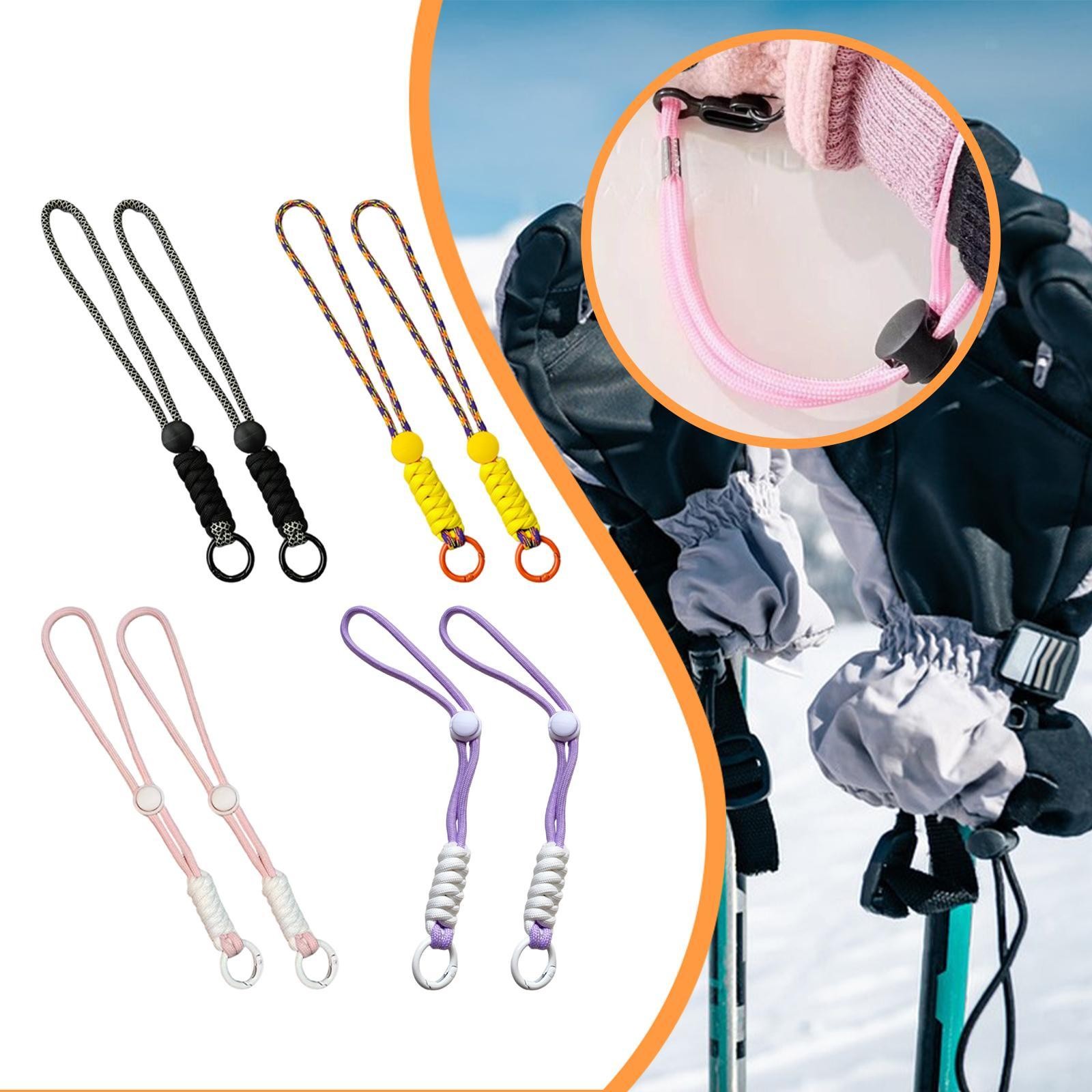 2x Ski Gloves Wrist Straps Adjustable Leash Portable Keychain String Wristlet