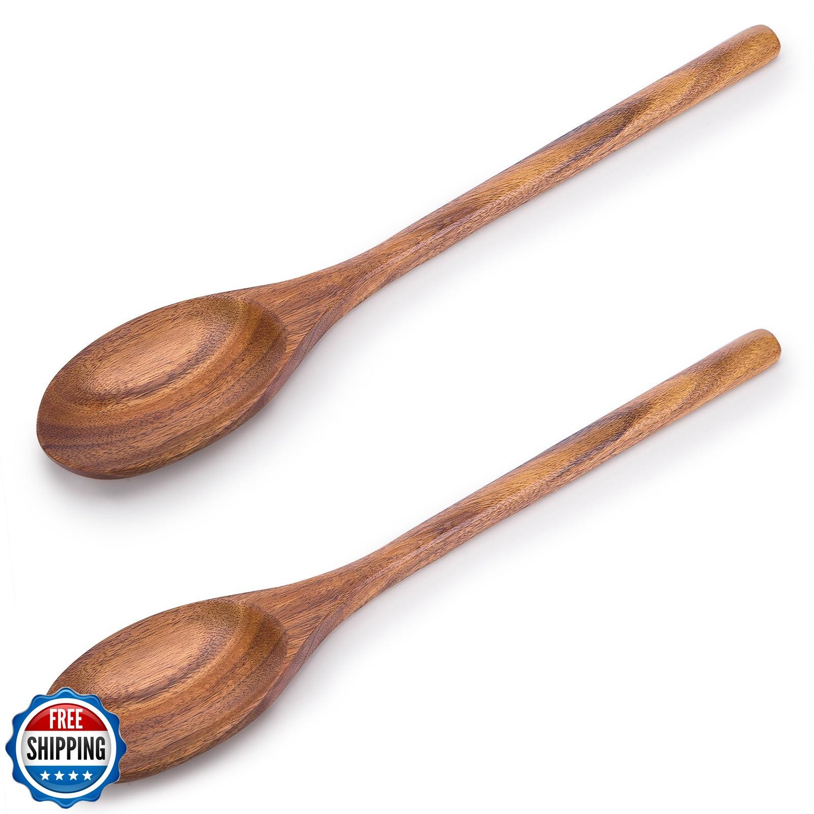 HAKSEN 2PCS Wooden Cooking Spoons, Natural Acacia Wood Kitchen Ut