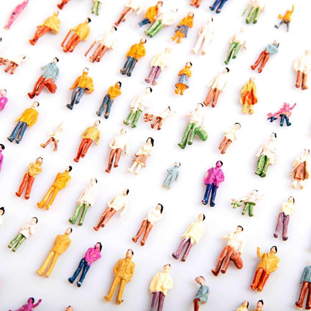 100PCS 1:100 HO Scale Tiny People Set - Mixed Painted Plastic Figures