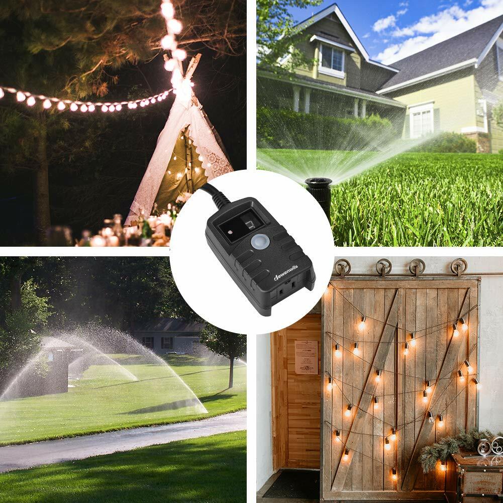 DEWENWILS Sensor Timer Weatherproof Countdown Photocell Plug in Timer 2 Pack