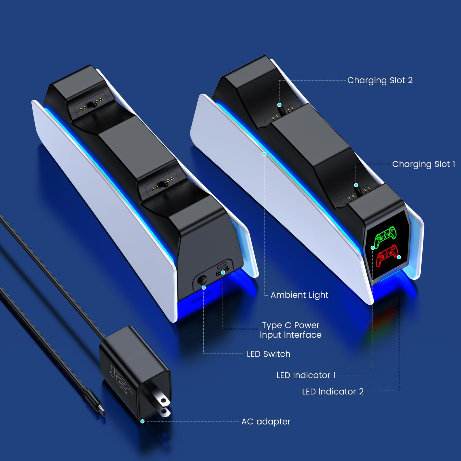 Svetaecho Ps5 Controller Charger Station For Playstation 5 Controllers Led