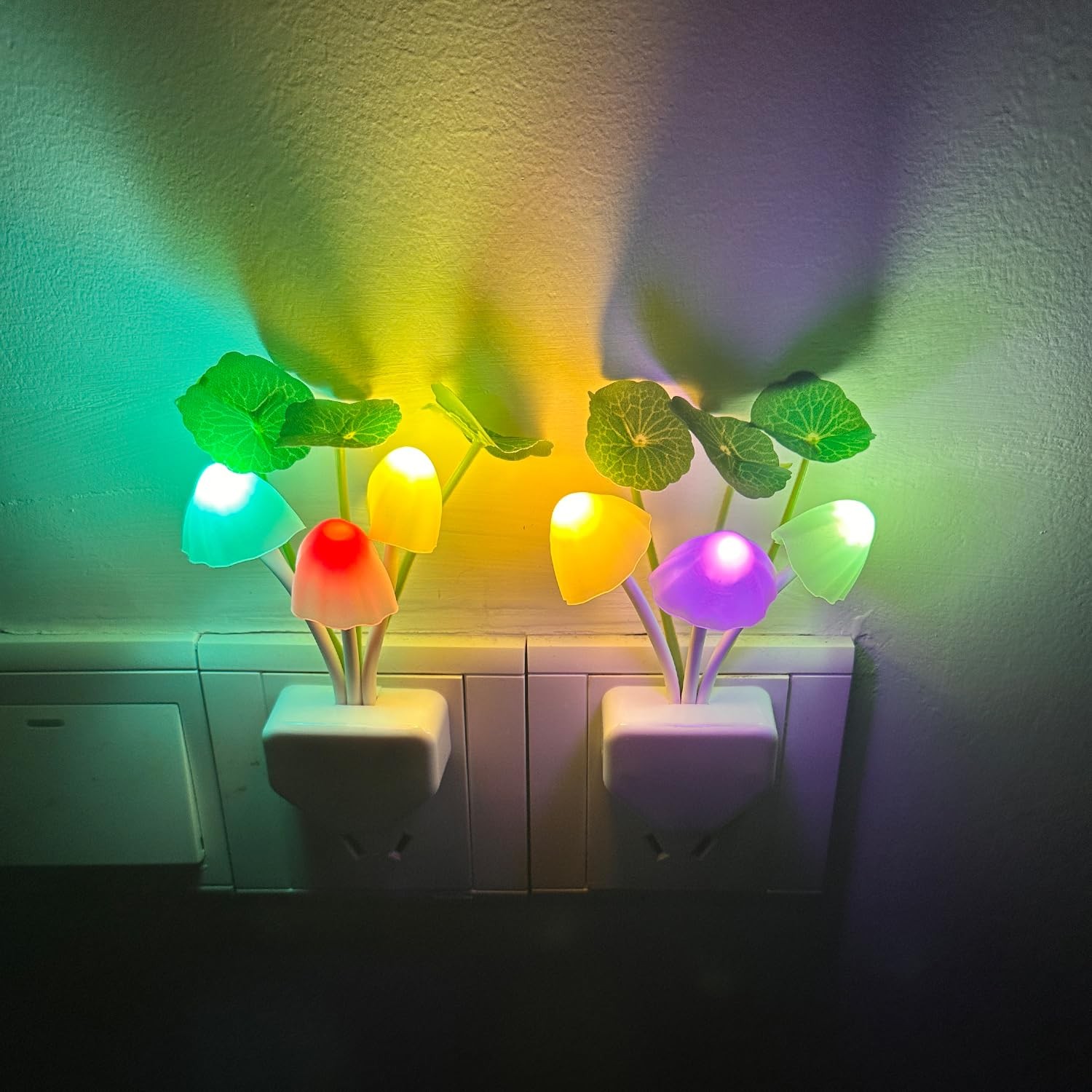 Kazgroth 2Pack Mushroom Night Light, Plug-in Sensor LED Small, Multicolor