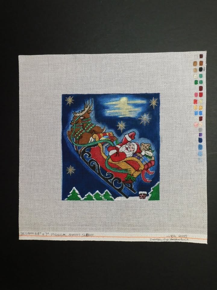 Santa's Sleigh by Jacqueline (CT4)  Hand Painted Needlepoint