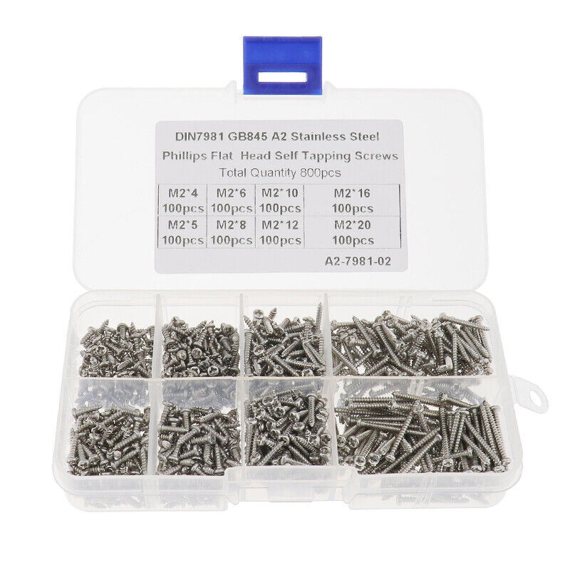 800Pcs Stainless Steel Self Tapping Screw Assortment Kit Lock Nut Wood