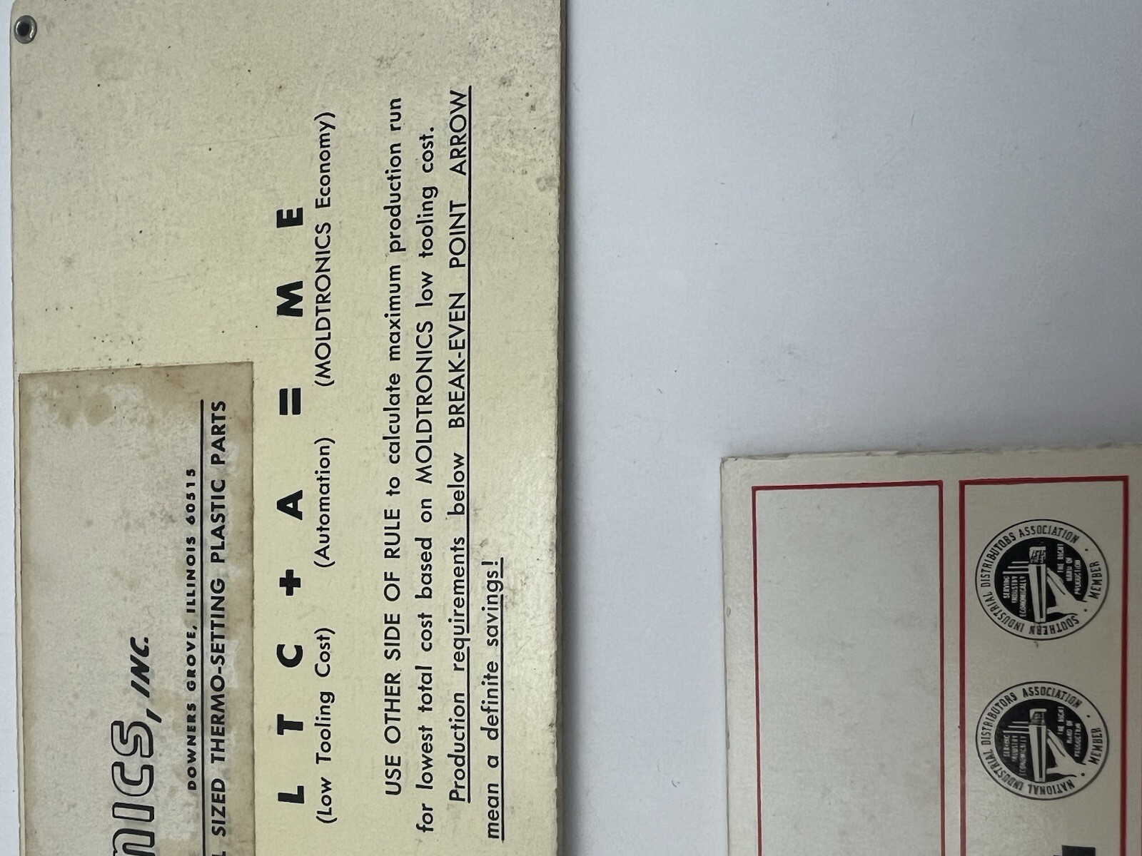 Vintage Tooling Break-Even Point Calculator Moldtronics Perrygraf IL