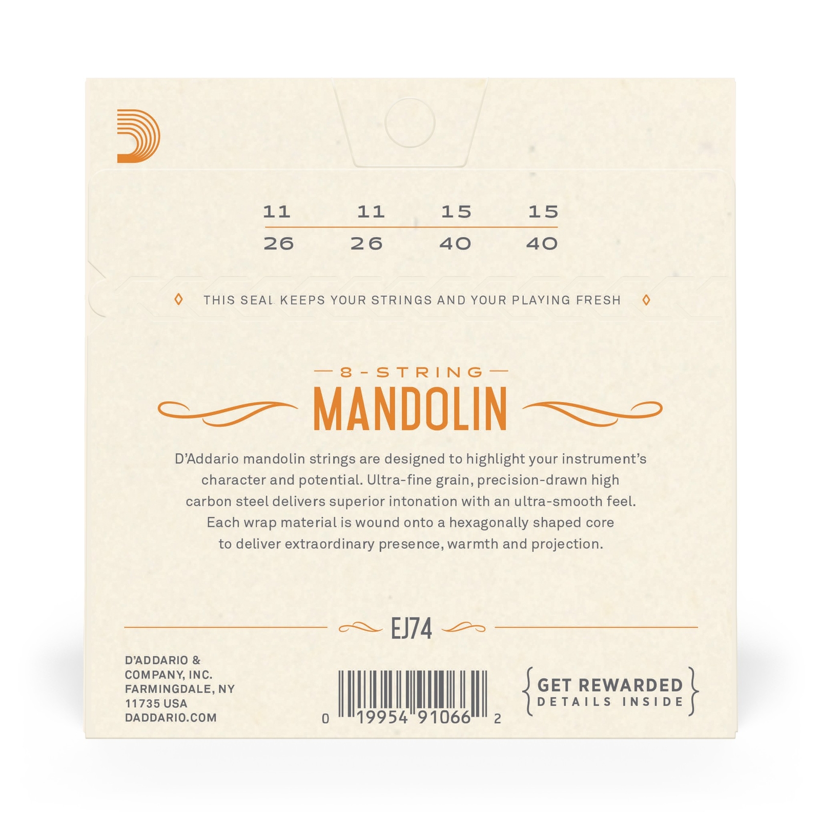 D'Addario EJ74 Mandolin Strings, Phosphor Bronze, Medium 11-40 EJ74
