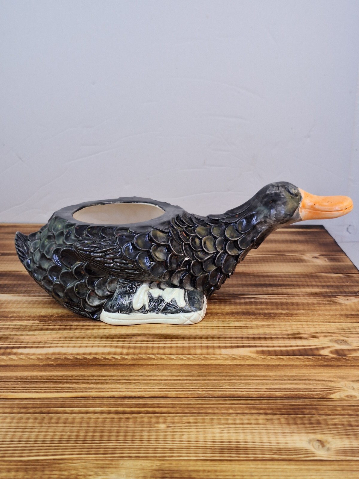 Kewl Kid Ceramic Duck Planter - Black With Sneackers.