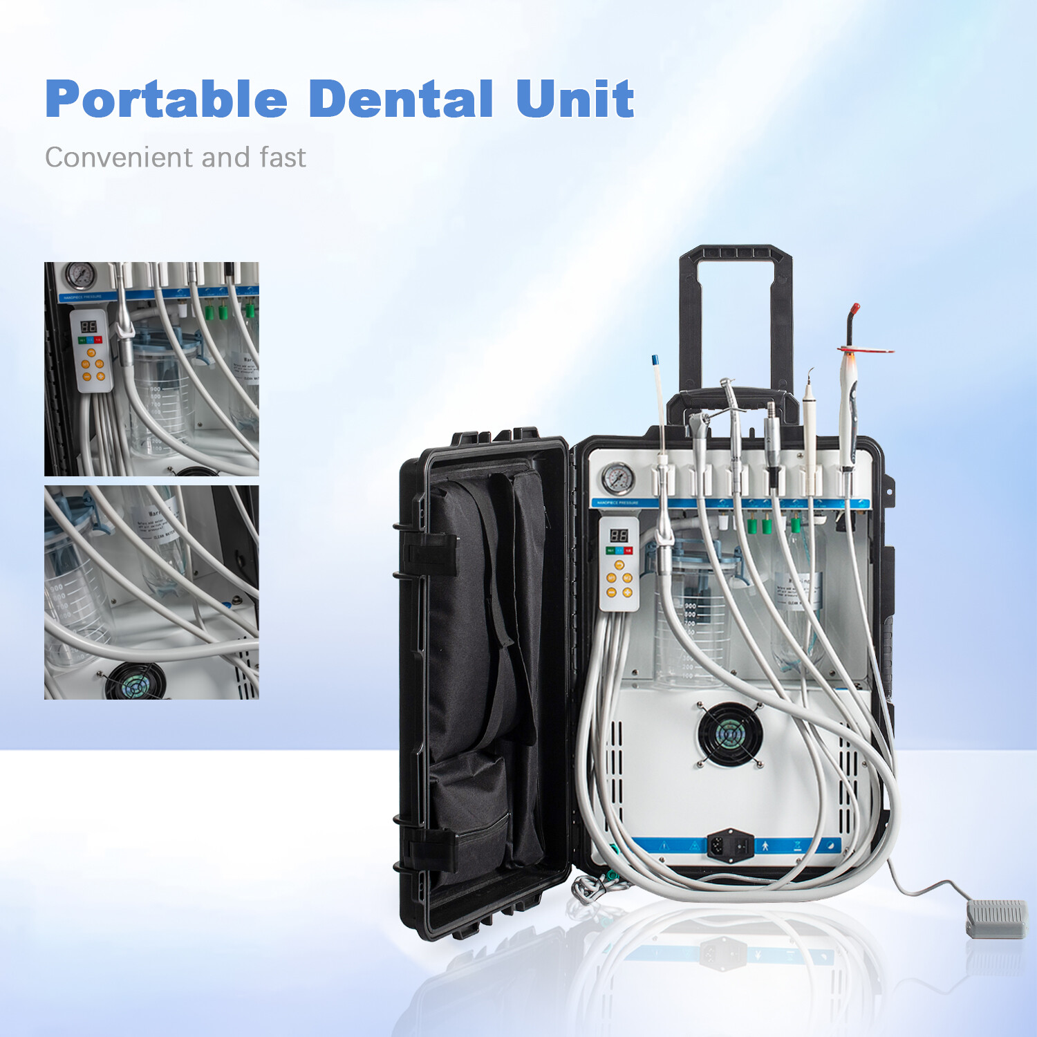 GU-P208 Dental Portable Unit Air Compressor+LED Micron Motor+Curing Light+Scaler