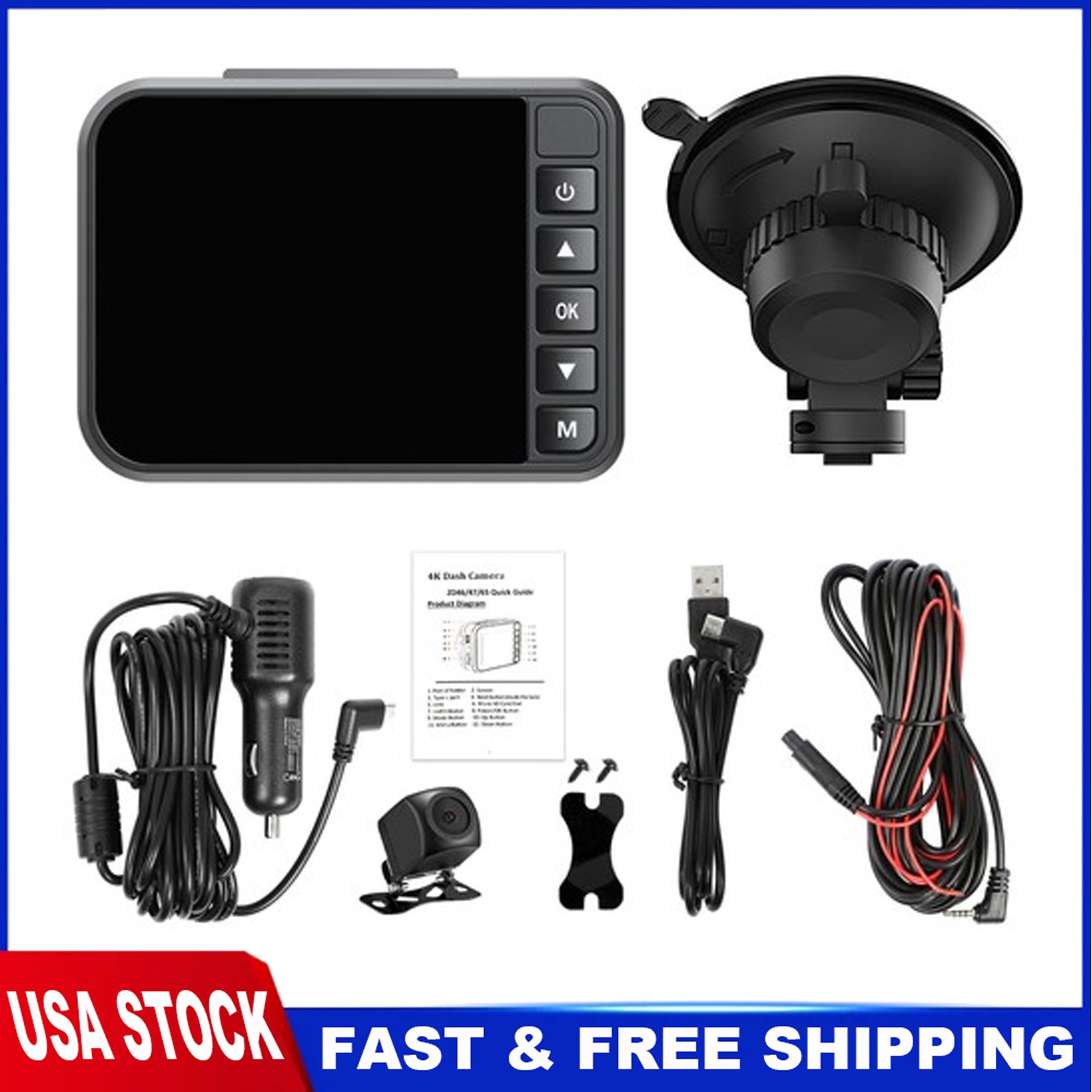 For A4 Dash Cam Front and Rear 4K Dash Camera, 2.4GHz WiFi, 2" Touch Screen