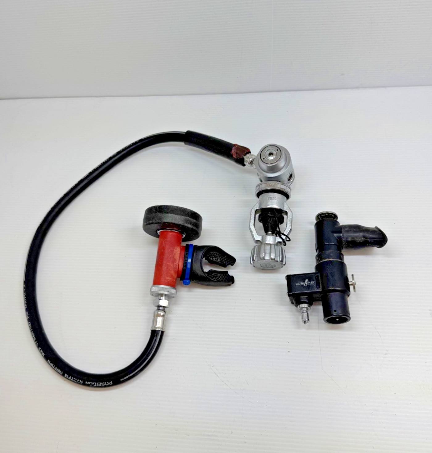 Vintage Poseidon Scuba Regulator Set First & Second Stage w/ Hose – Untested