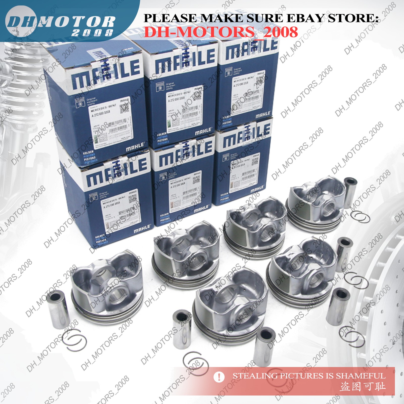 6Pcs MAHLE Pistons & Rings STD Φ88mm for Mercedes-Benz E280 C300 GLK300 3.0L V6