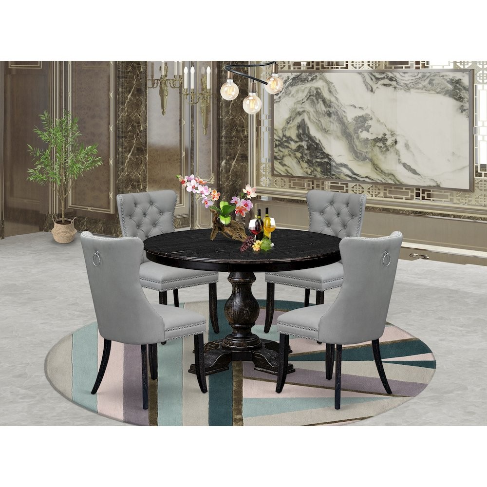5 Piece Dining Table Set Contains 48" Round Table In Light Gray Color