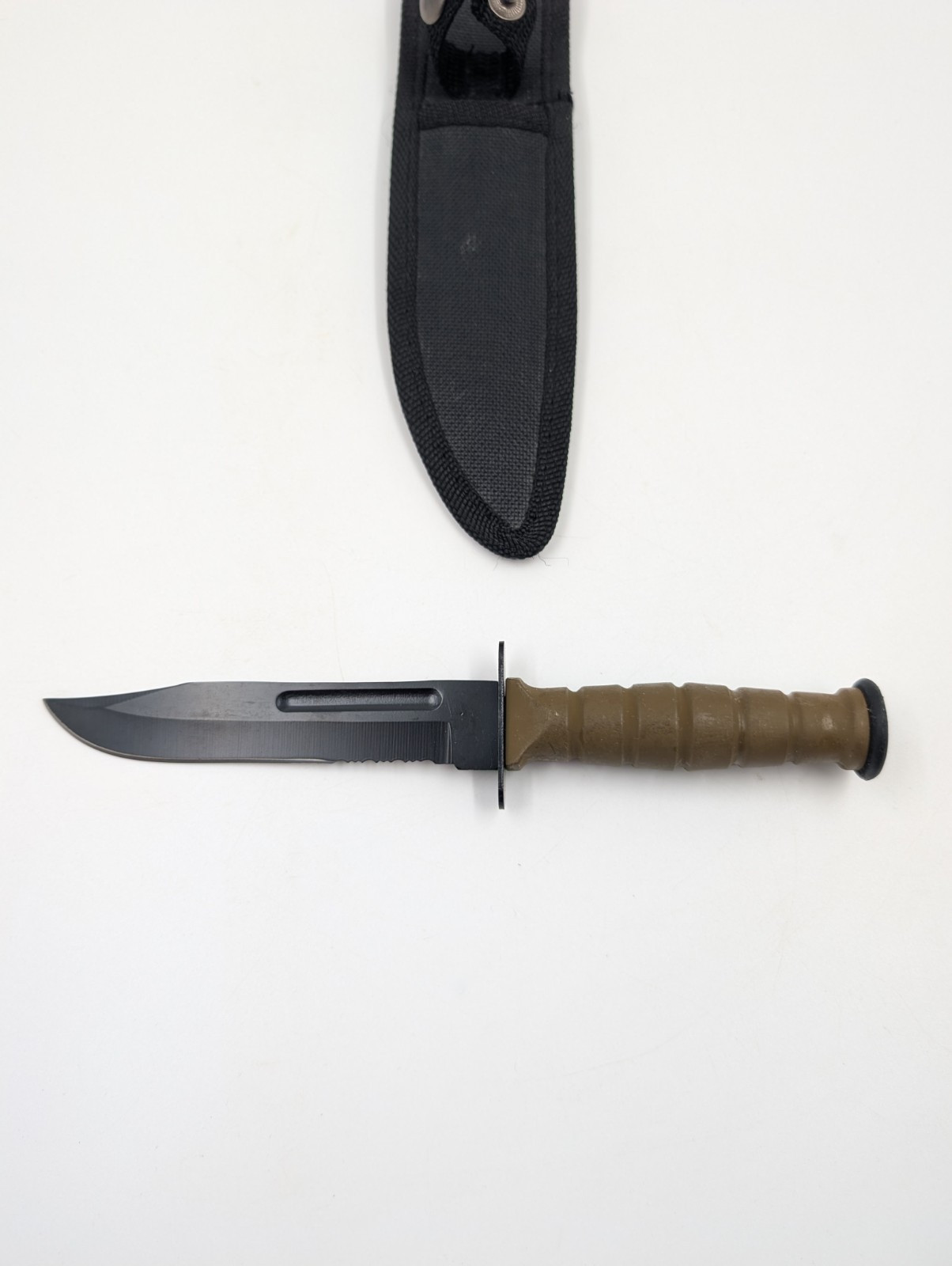 FIXED-BLADE SURVIVAL KNIFE | 7.5" Small Desert Tan Rubber Handle Tactical Combat