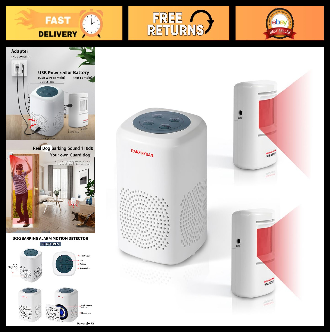 Outdoor Dog Barking Alarm Motion Detector - PIR Human Body Sensor Security Syste