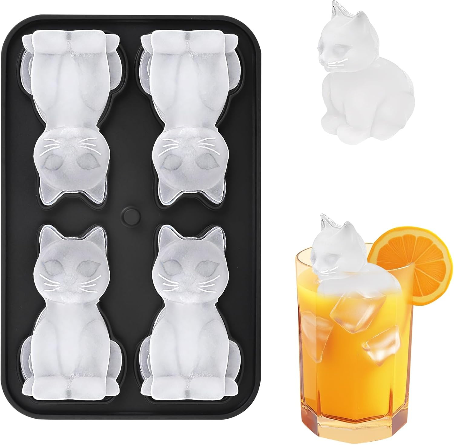 3D Cat Ice Cube Tray Silicone Ice Mold for Cocktails Whiskey Bourbon Drinks
