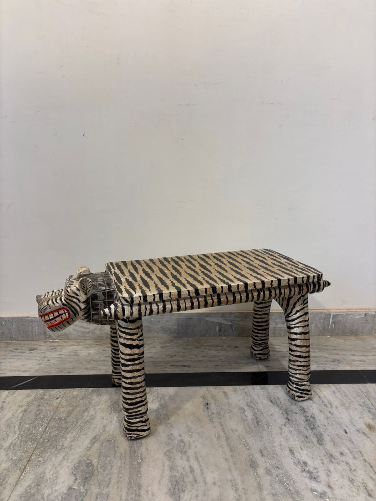 Hand Carved Wooden Tiger Bench, Hand Painted Stool, Jungle Theme Kids Furniture
