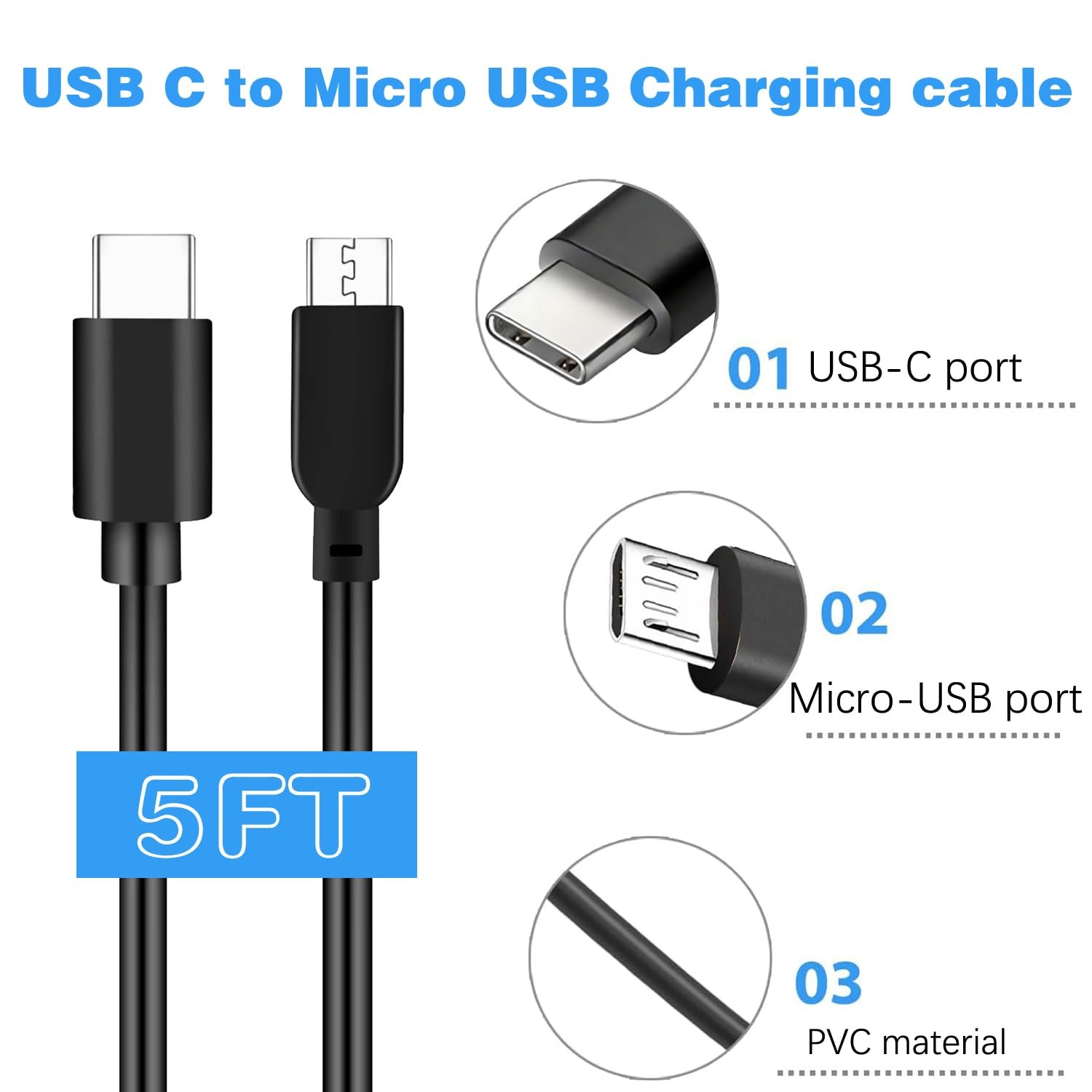 USB Type C to Micro 5V/2.4A Data & Sync Transfer OTG charging cable - Black Lot