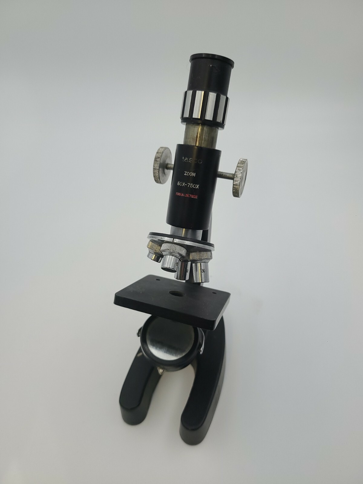 Vintage Tasco 3E750Z Microscope 50x-750x. 9" tall