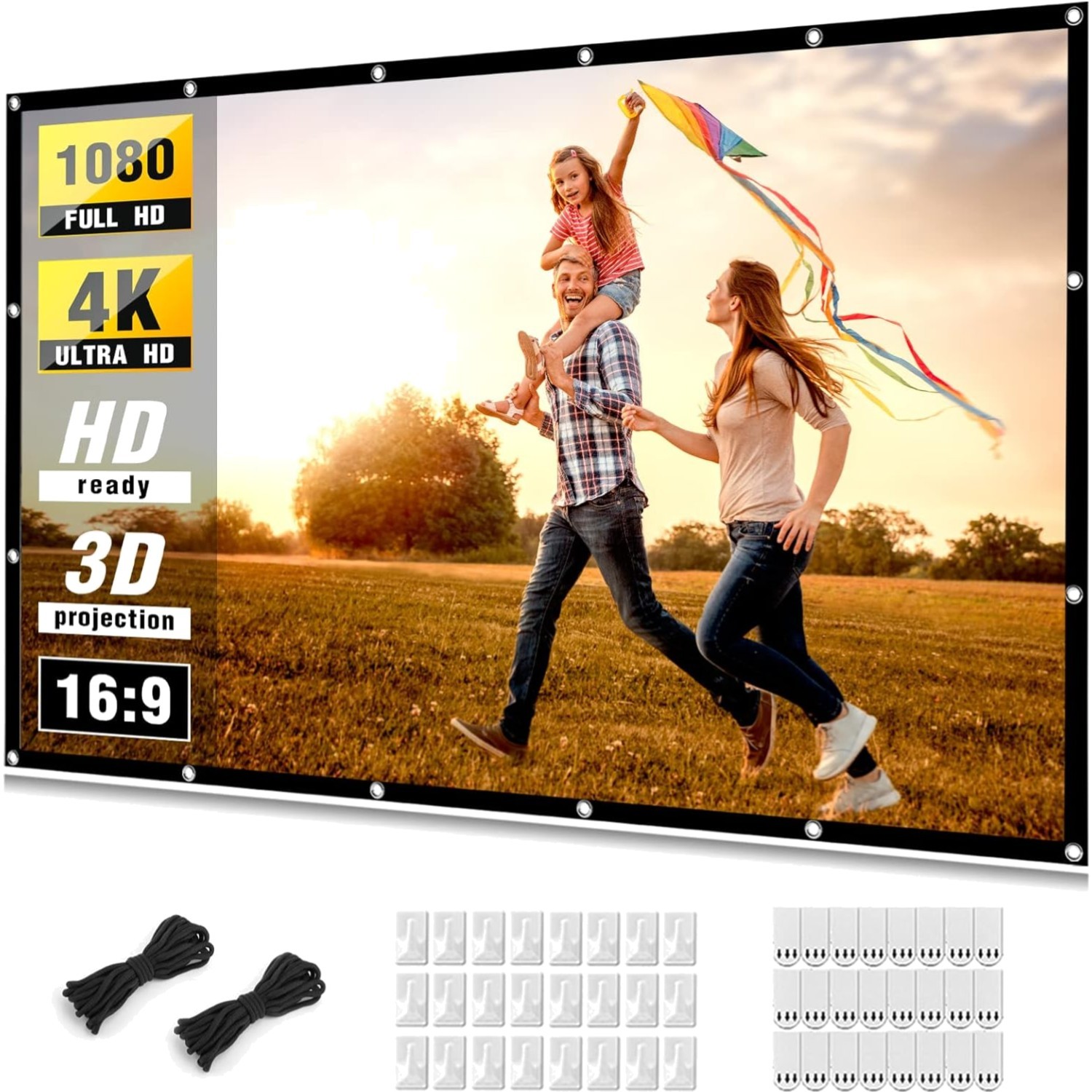 150 inch 4K HD Foldable Projector Screen - Double-Sided & Portable, Anti-Crease