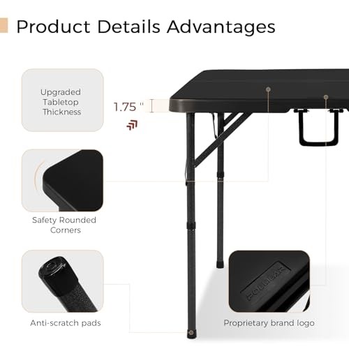 34" Folding Card Table Square Foldable Table Plastic Portable with Black