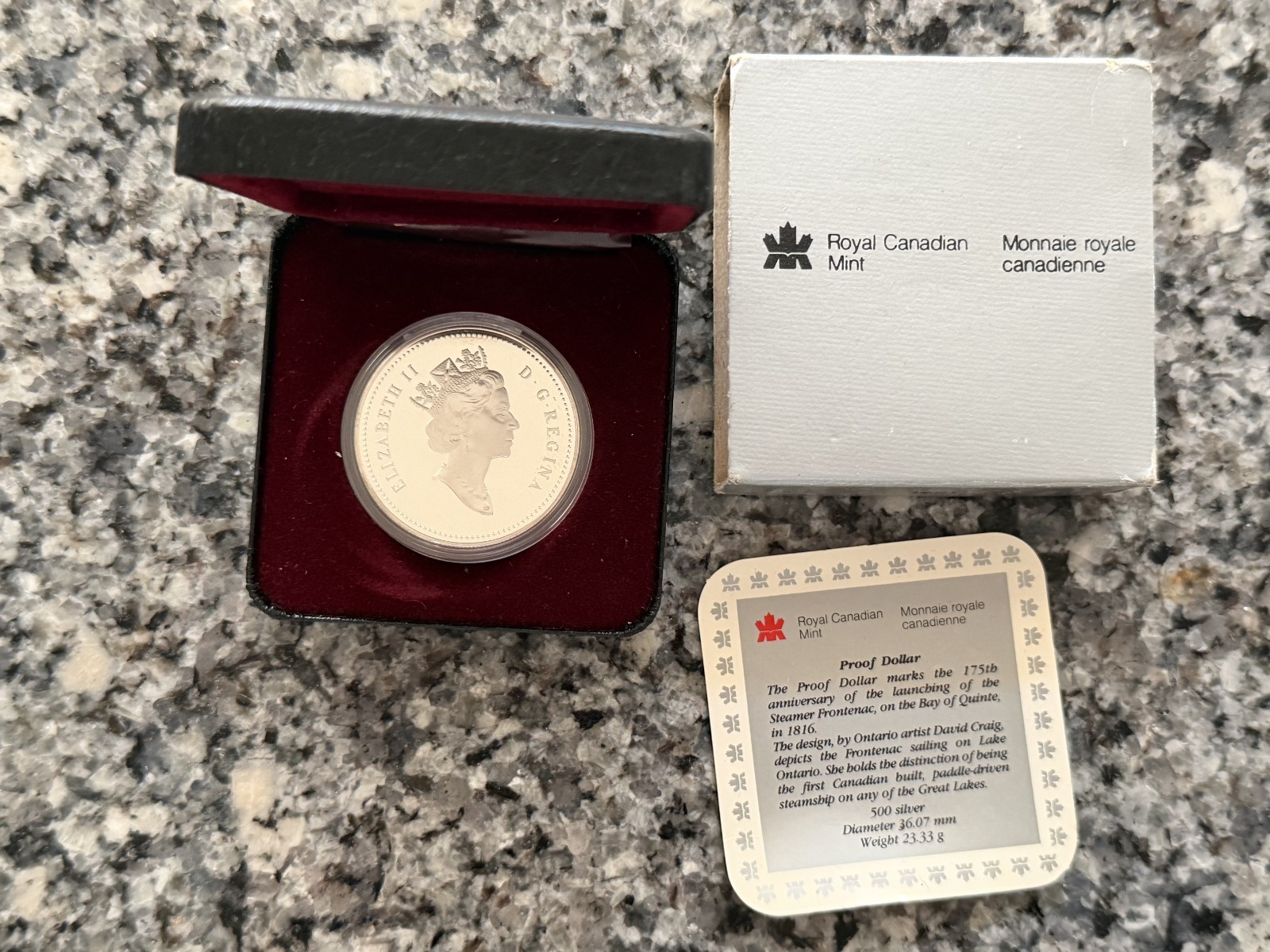 1991 Canada Silver Dollar Coin RCM Royal Canadian Mint - 1816 Frontenac Steamer