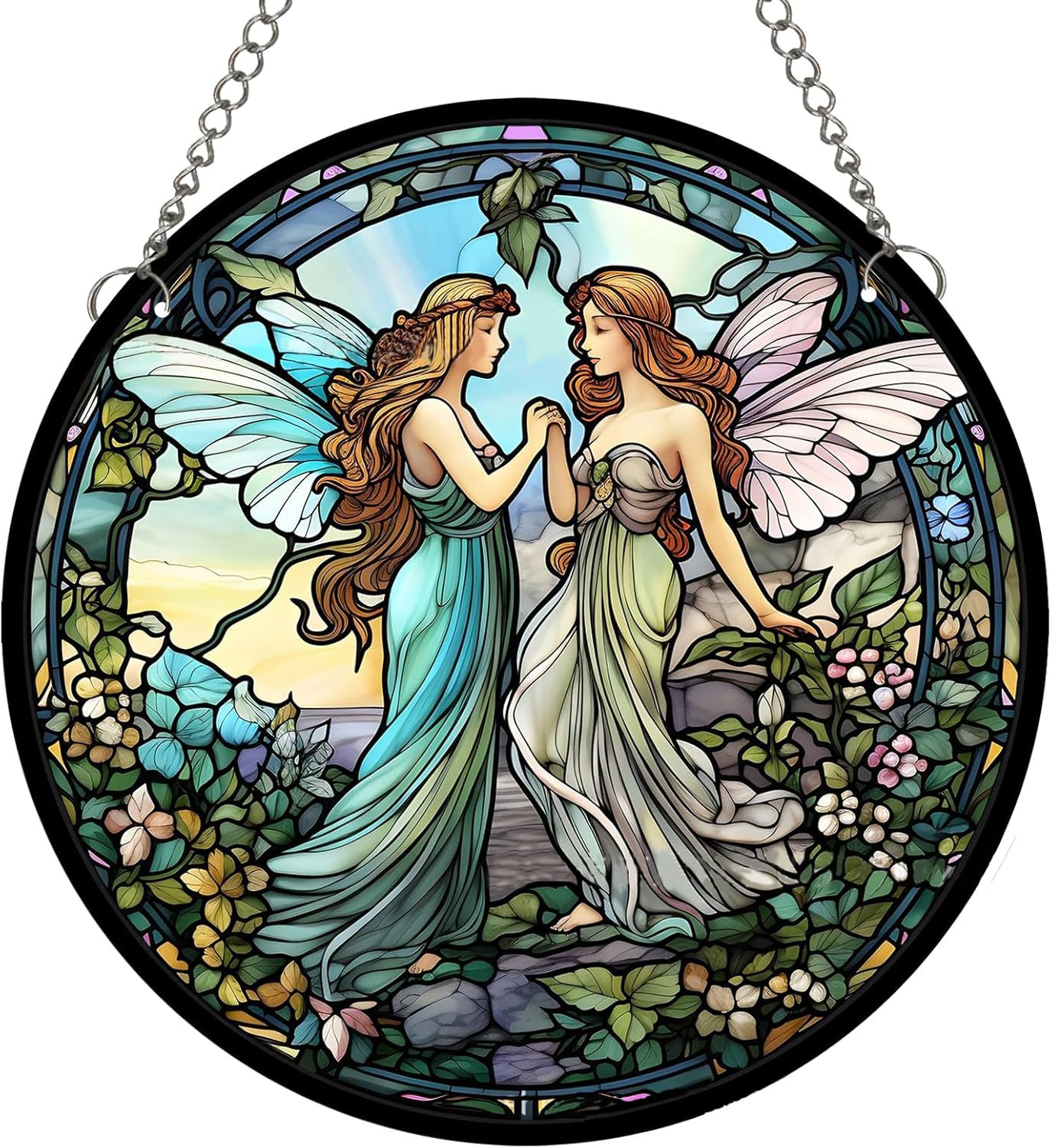 Flower Fairies Acrylic Window Hanging, Fairyland Wall Hanging Spring Summer Gard