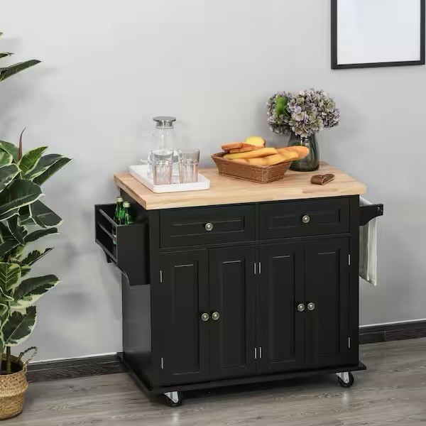 Kitchen Island Cart with Rubberwood Flip Top & Storage