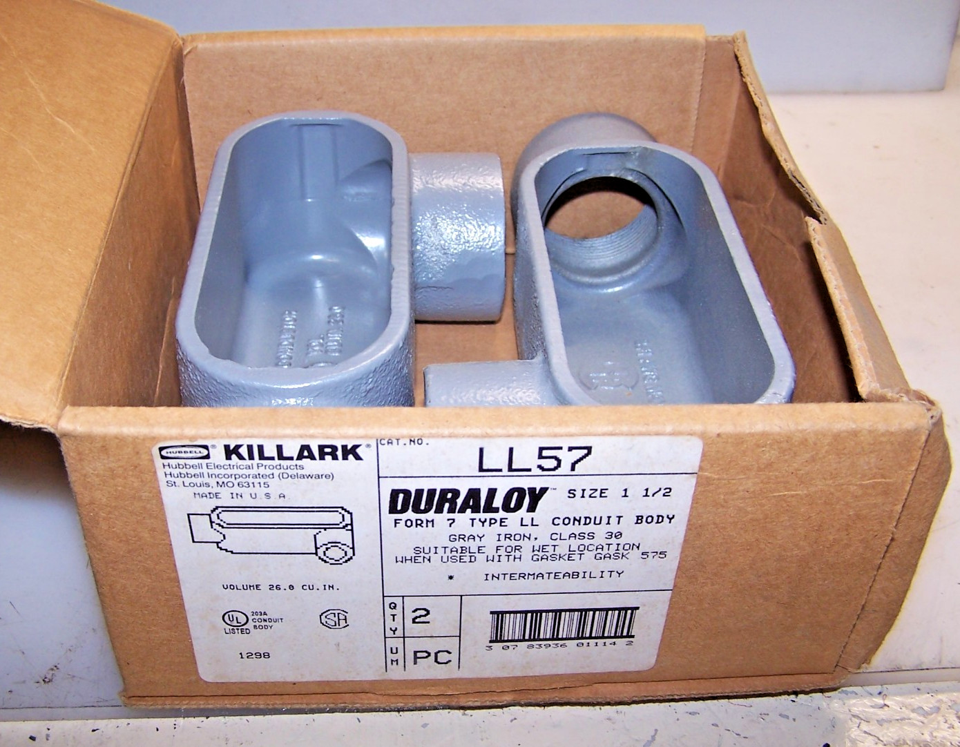 2) New Hubbell Killark Type LL Conduit Body 1-1/2"  Gray Iron  LL57  Box Of 2
