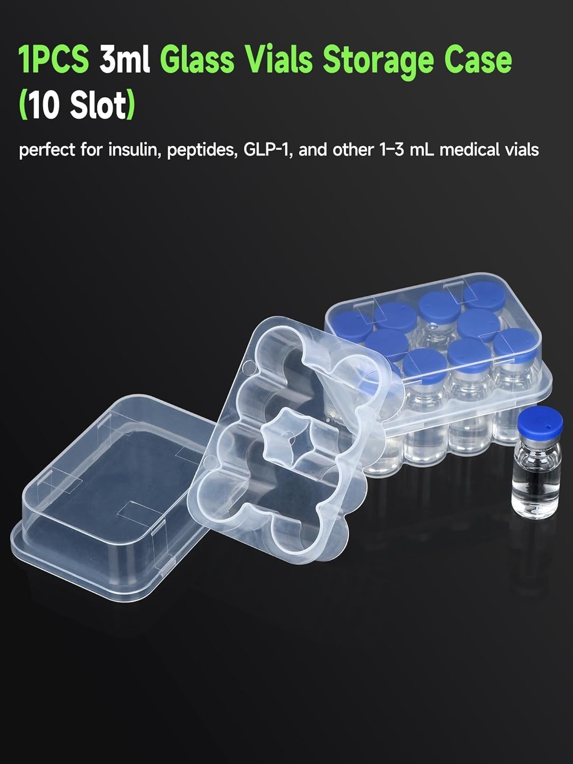 10-Slot 3ml Insulin Vial Storage Case - Secure & Transparent Organizing Solution