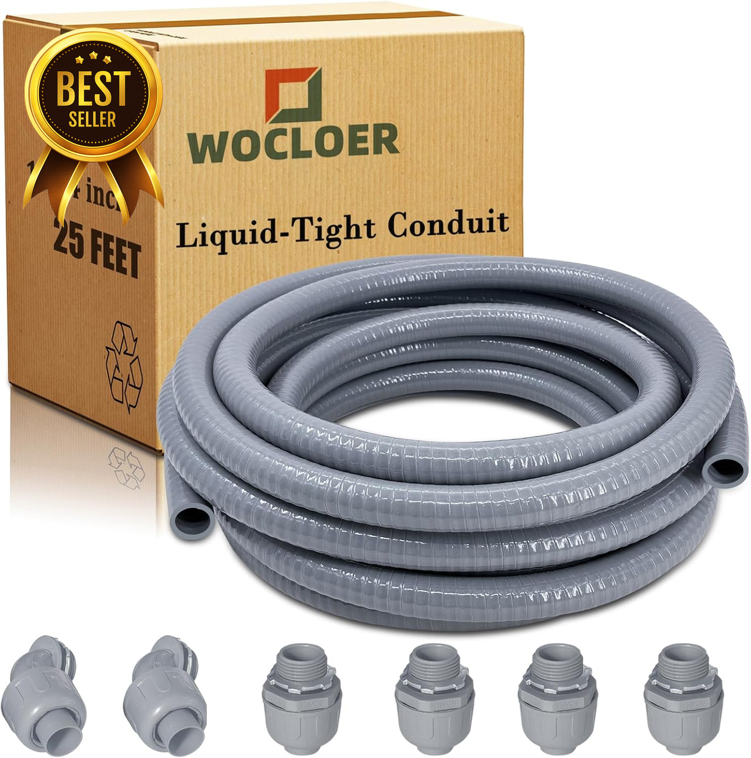 1-1/4" x 25FT Liquid Tight Flexible Non-Metallic Conduit Kit w/ Connectors