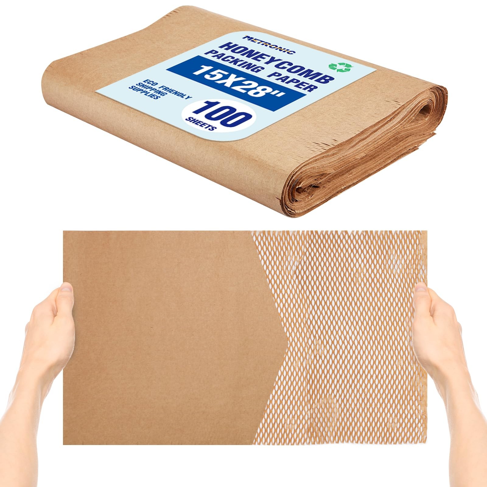 METRONIC 15" x 28" Honeycomb Packing Paper Sheets for moving 100 Pcs, Wrappin...
