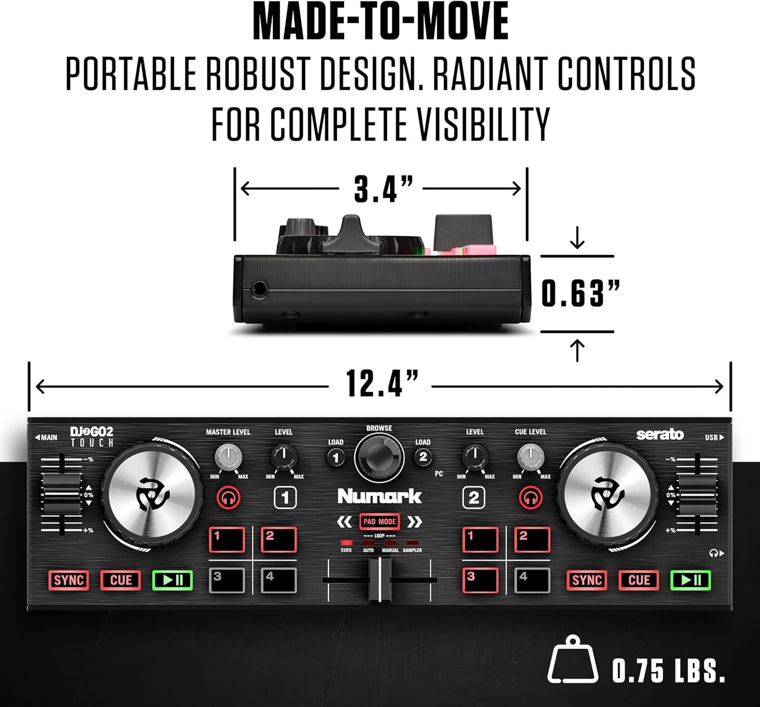 Responsive Compact DJ Controller for Serato - 2 Decks, Mixer & Performance Pads