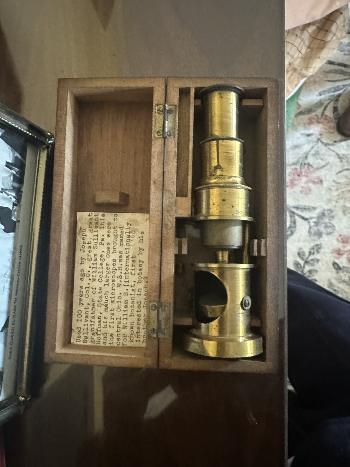 Antique Brass Field Microscope In Original  Wood Box