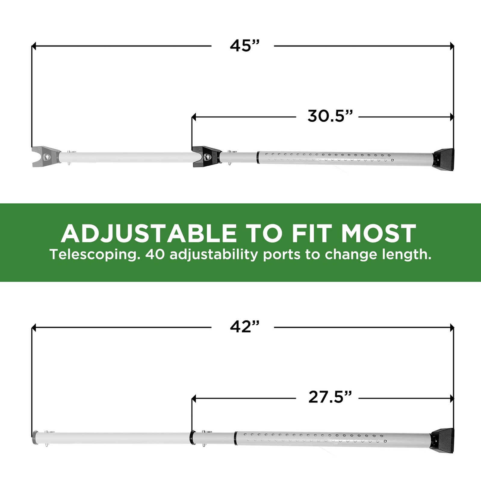 Sliding Door Security Bar, Jammer 2-in-1 Adjustable, 2 Pack, White