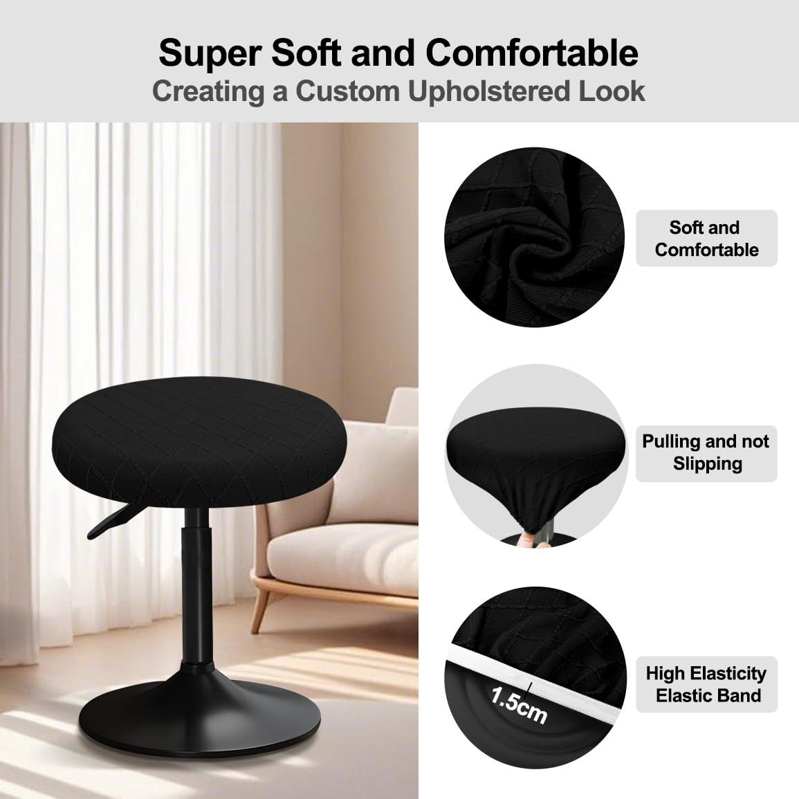 Stretch Stool Covers Round 12-16"/30-40cm Plaid Pattern Bar Stool Covers Roun...
