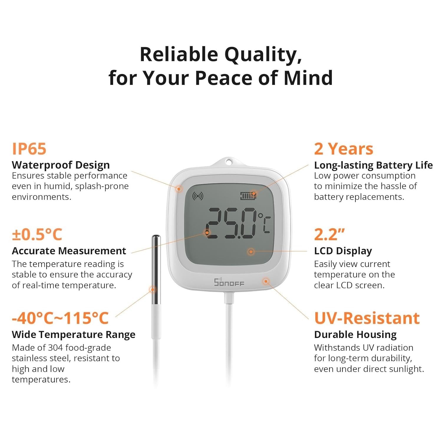 Smart Home-Compatible Zigbee Temperature Sensor - Waterproof & App Monitored
