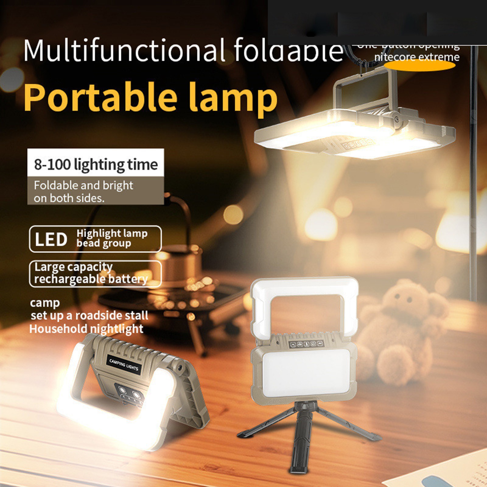 4800mAh LED Work Light Foldable Work Light Lamp Rechargeable Camping Emergency