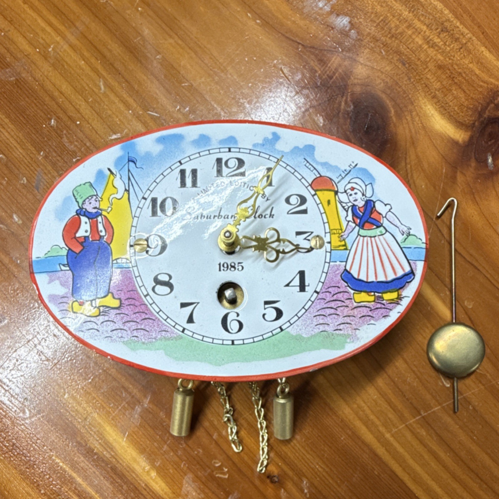 Vtg Suburban Clock 1985 Limited Edition German Clock Pendulum Oval Multicolor