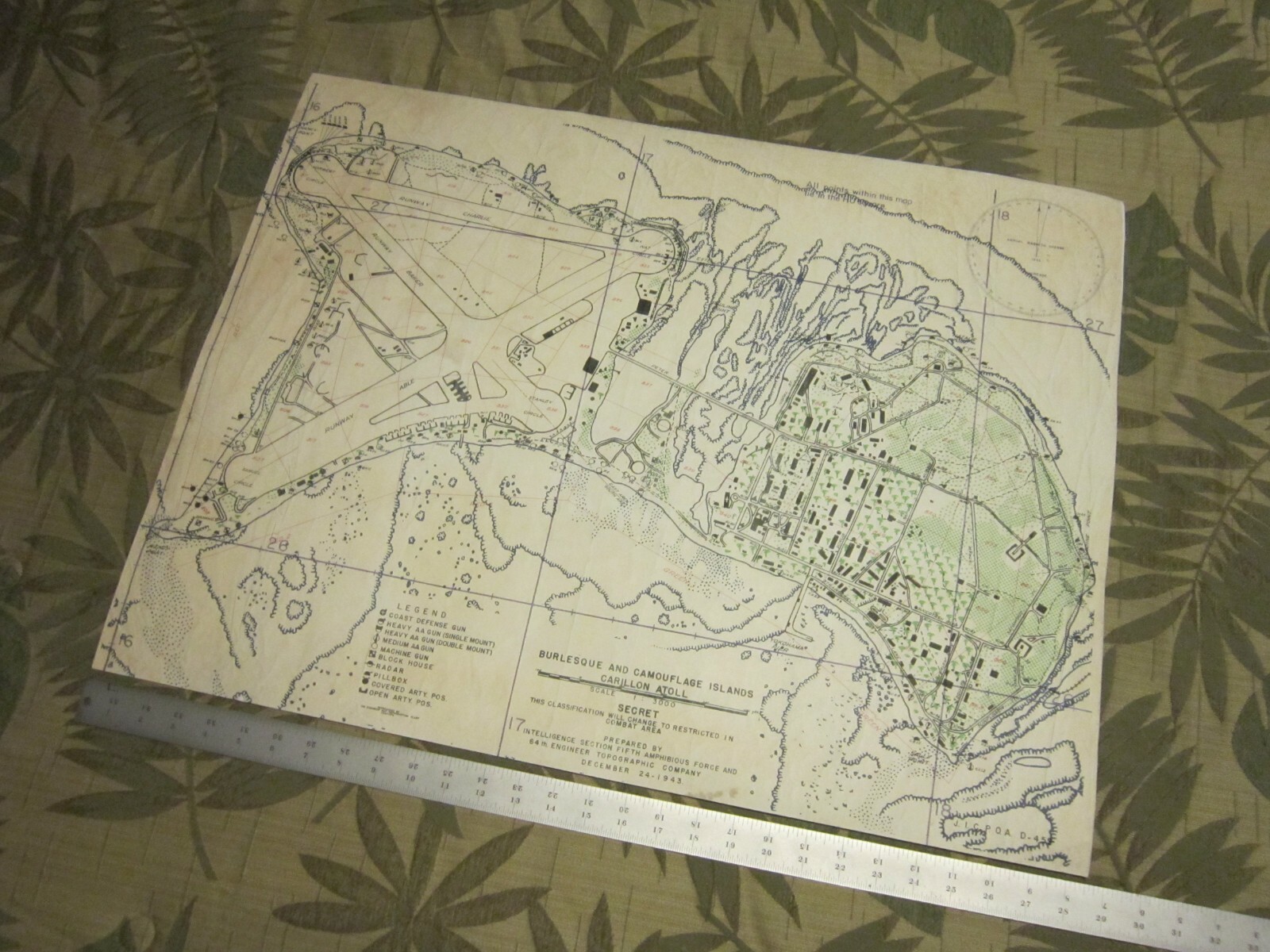 High Grade Copy of USMC Battle Map of Roi-Namur Islands, Kwajalein Atoll, -EXC-