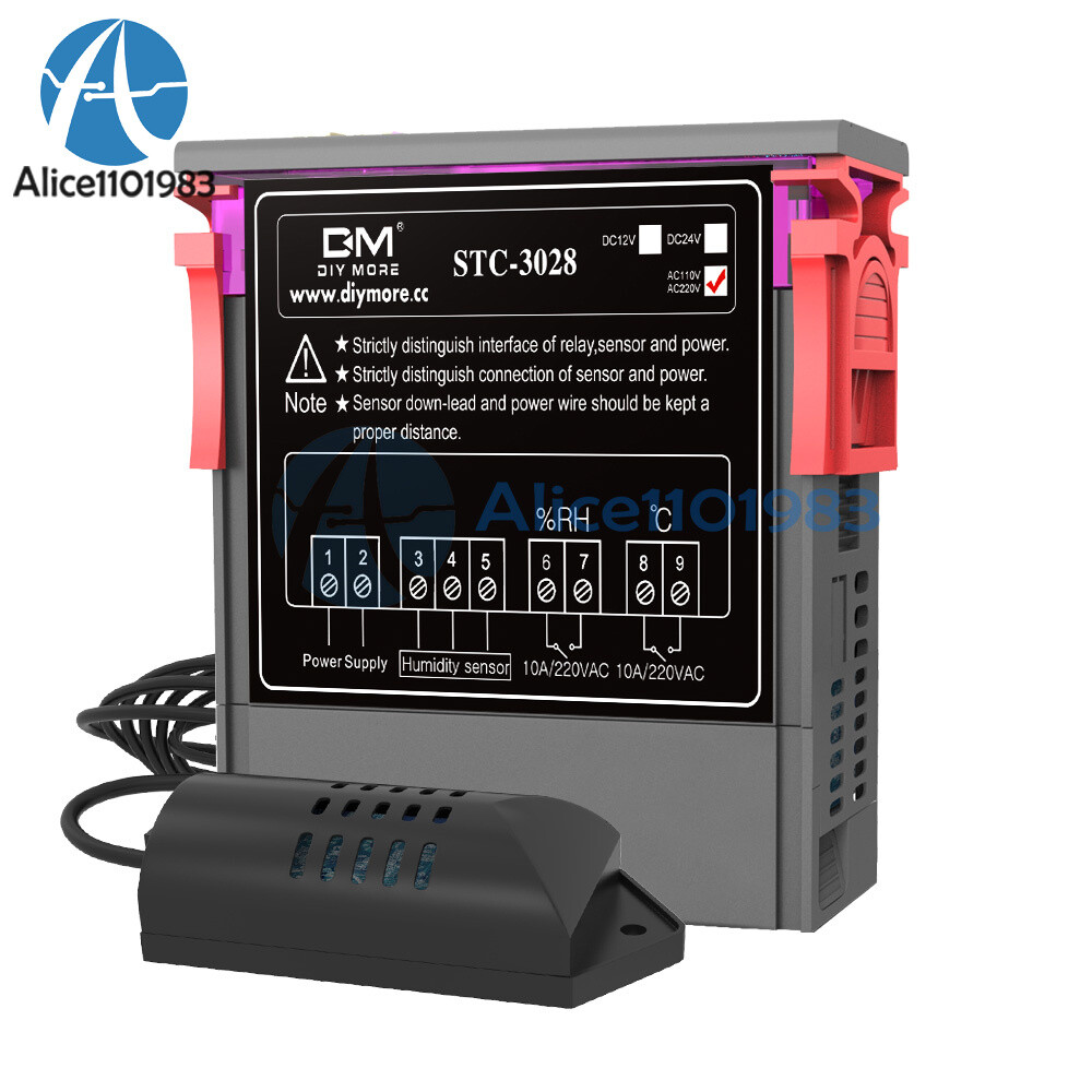 STC-3028 AC110-220V Digital Dual LCD Temperature Humidity Controller Thermostat