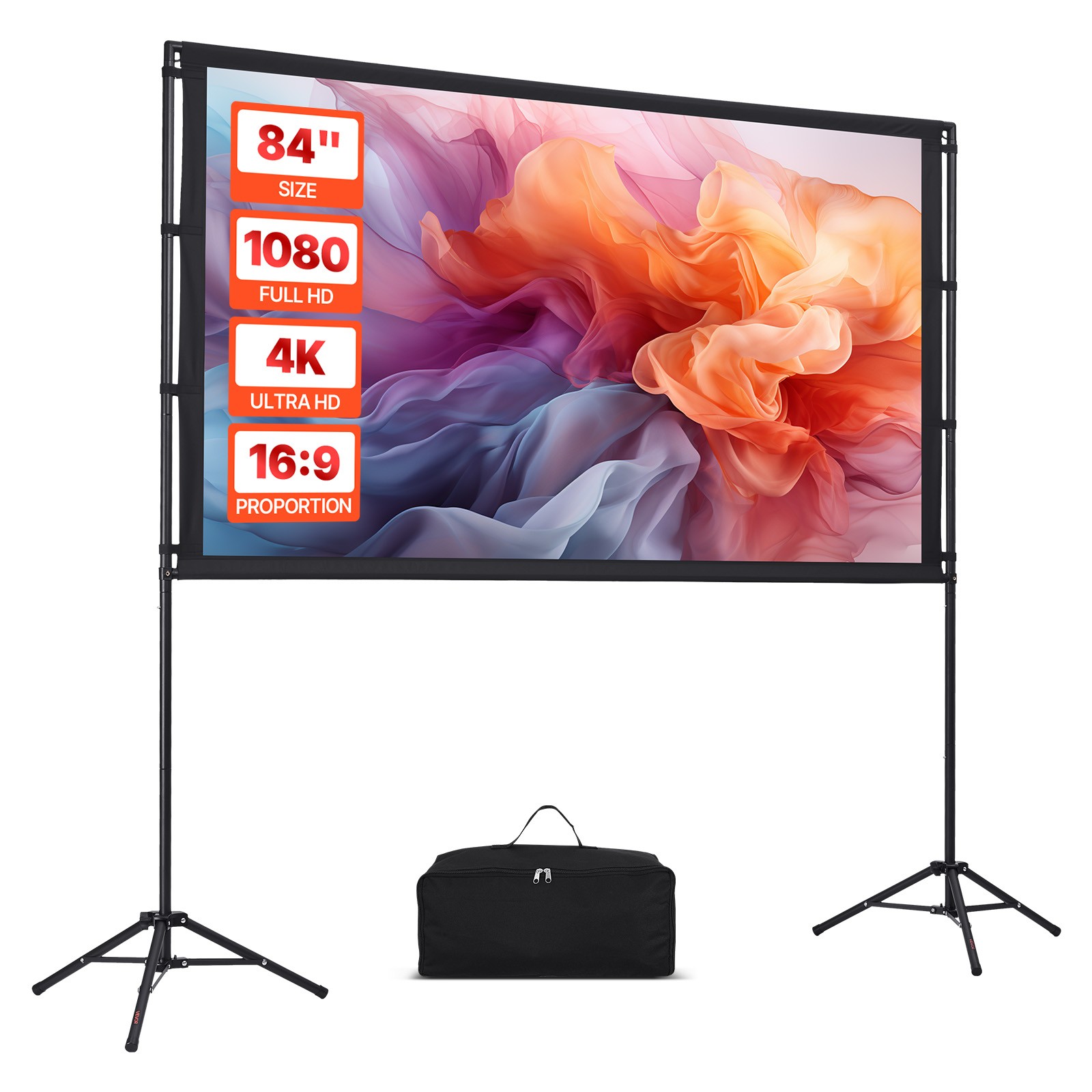 Uimoso 84" Projector Screen with Tripod Stands 16:9 160° Viewing Angle, 4K HD