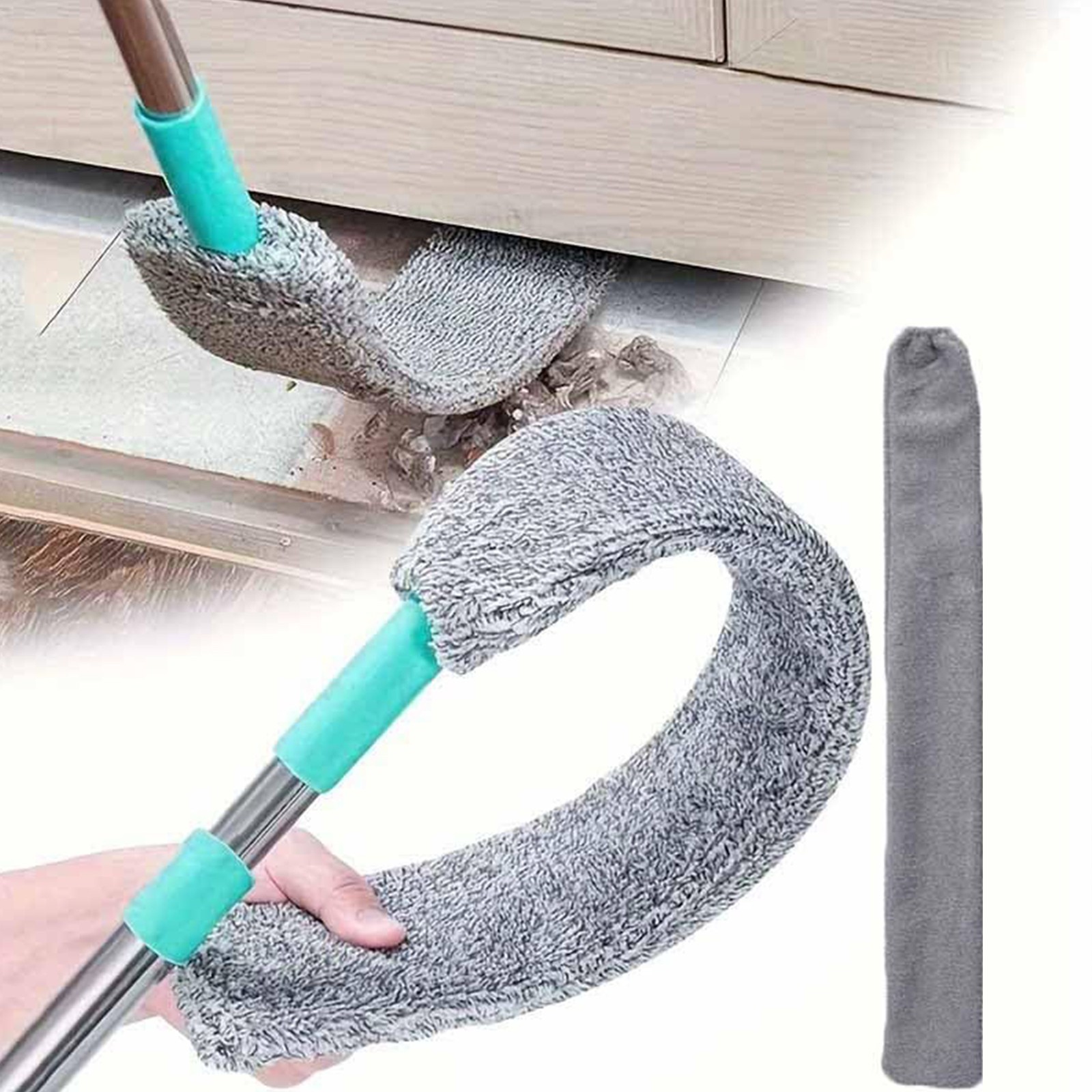 Flat Duster Retractable Long Handle Microfiber Duster Under Appliance