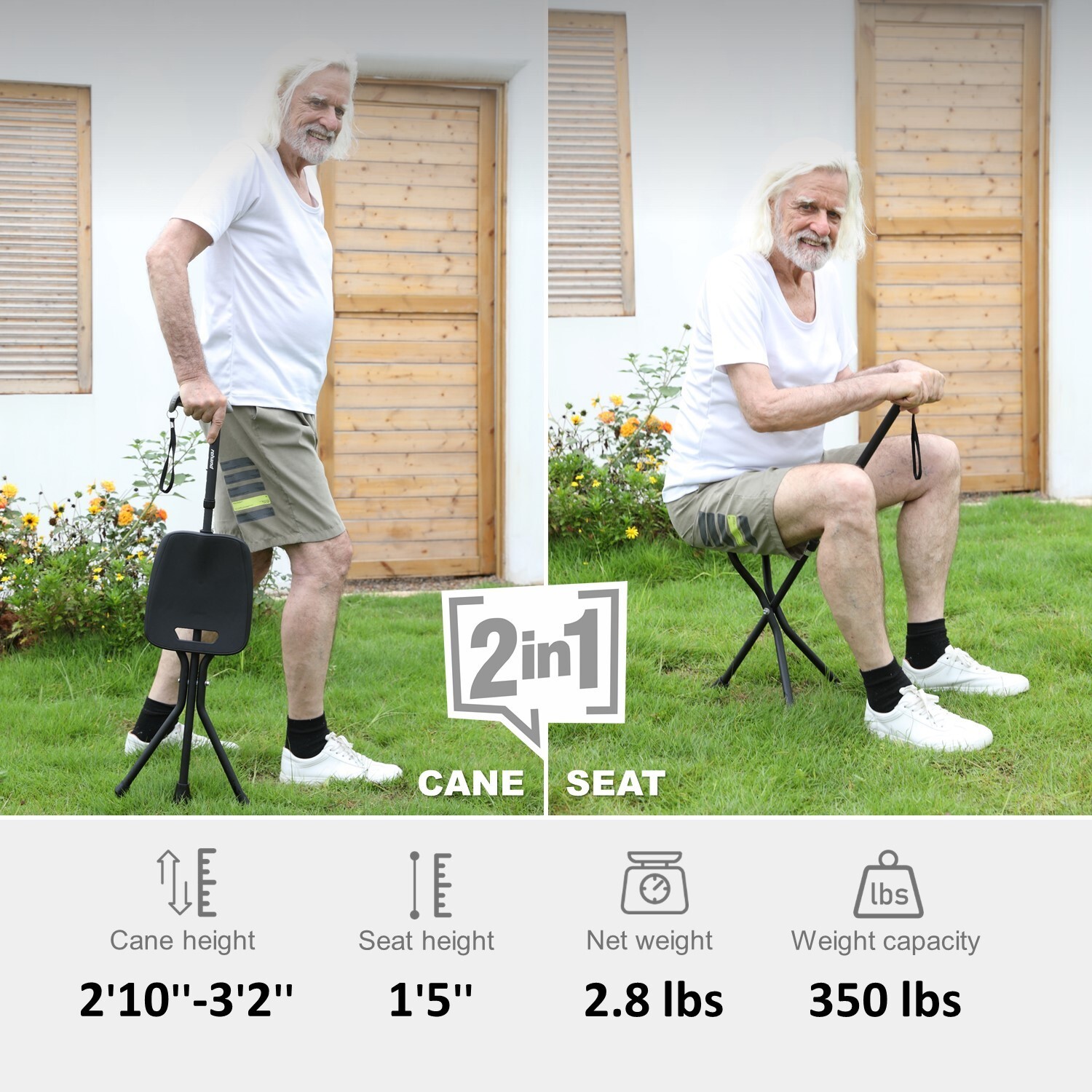 Walking Cane with Seat,Lightweight Foldable, Adjustable, Collapsible for Adults