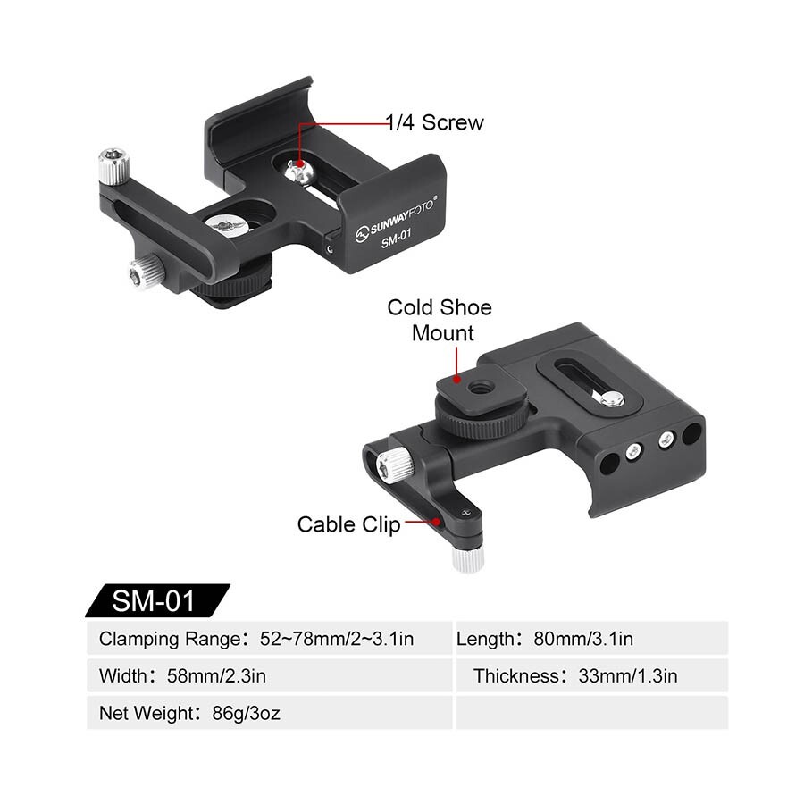 SUNWAYFOTO Mount Bracket Holder for Samsung T5 SSD,Compatible with Camera Cage