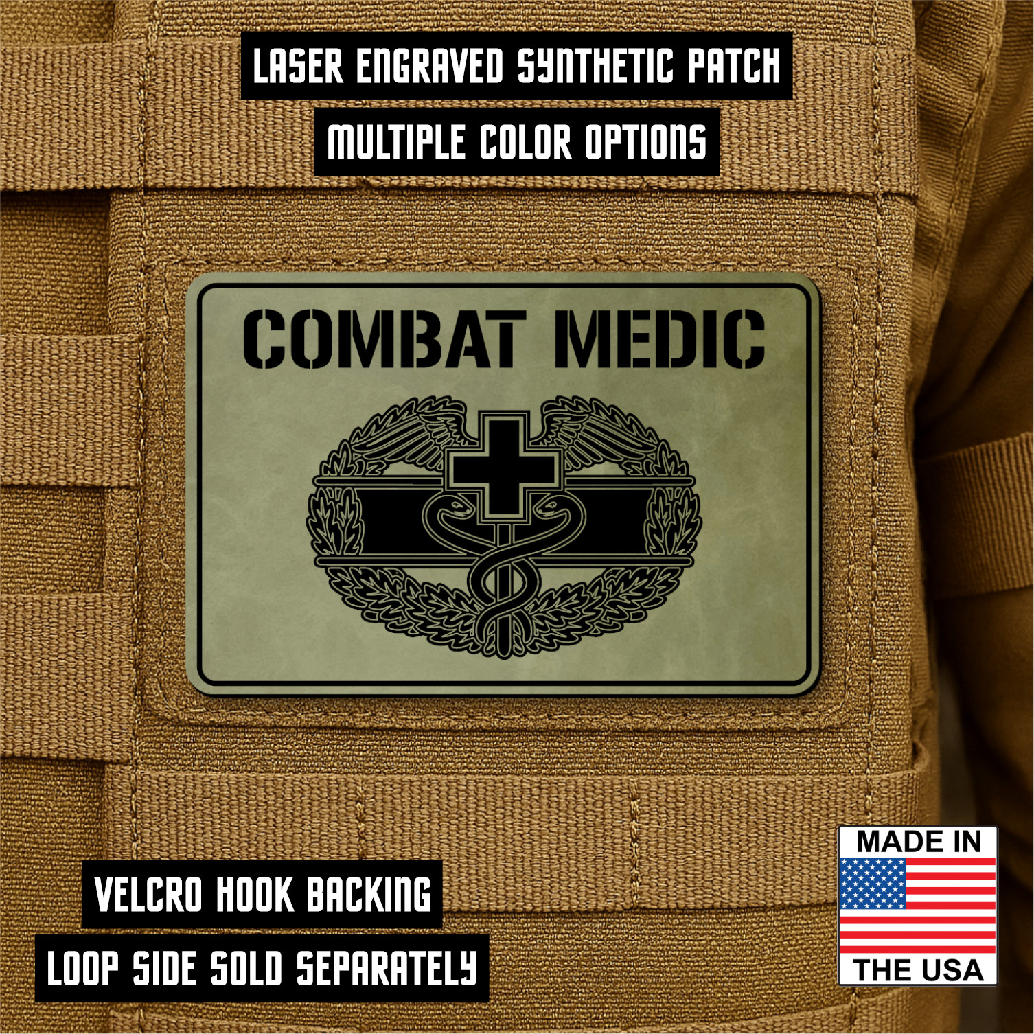 Combat Medic Morale Patch, 2” x 3” Hook & Loop Plate Carrier Patch for Veterans