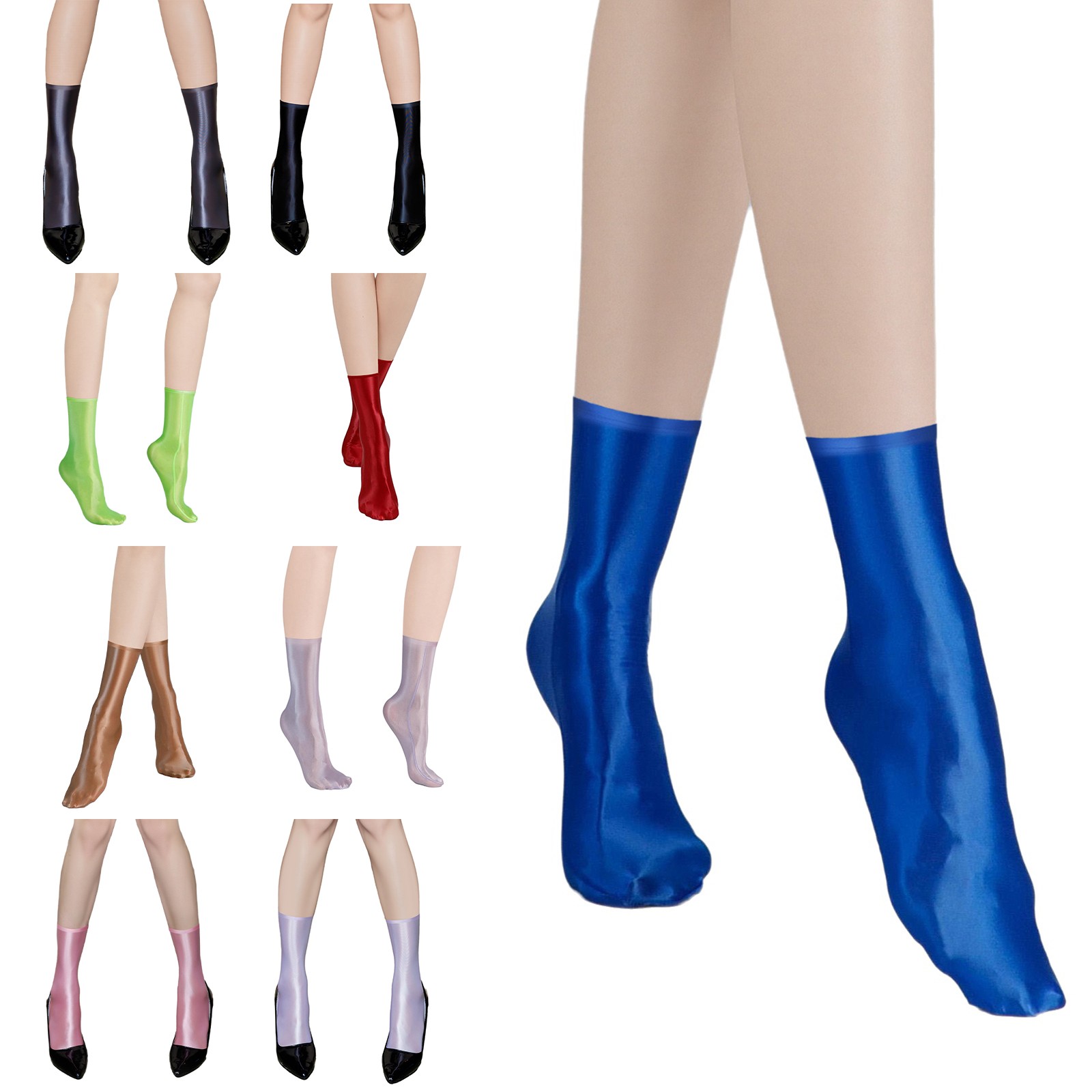 1Pairs Women Opaque Oil Shiny Socks Glossy Short Nylon High Stretchy Sockings