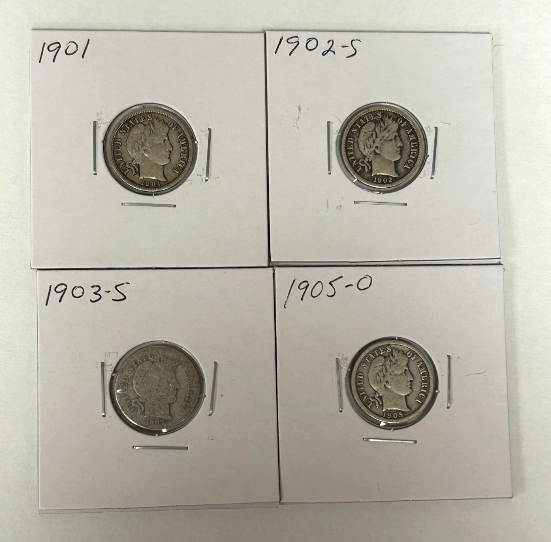 4 Coin Lot - Mixed Dates & Condition Barber Dimes - Good or Better Cond.